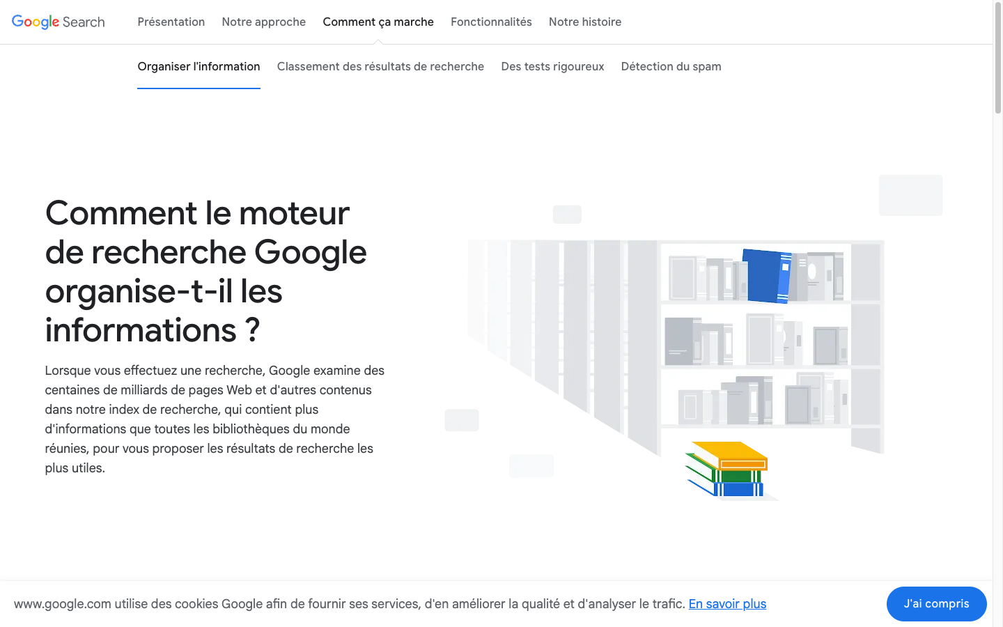 Capture publique de la page Google sur le fonctionnement de la recherche, illustrant l'importance de la visibilité web pour les entreprises à Poitiers.