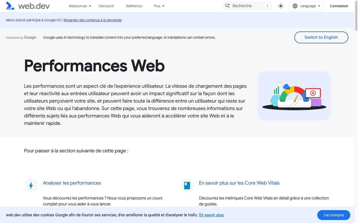 Capture publique de web.dev — guide de performance web par Google, illustrant les enjeux techniques d'une refonte de site.