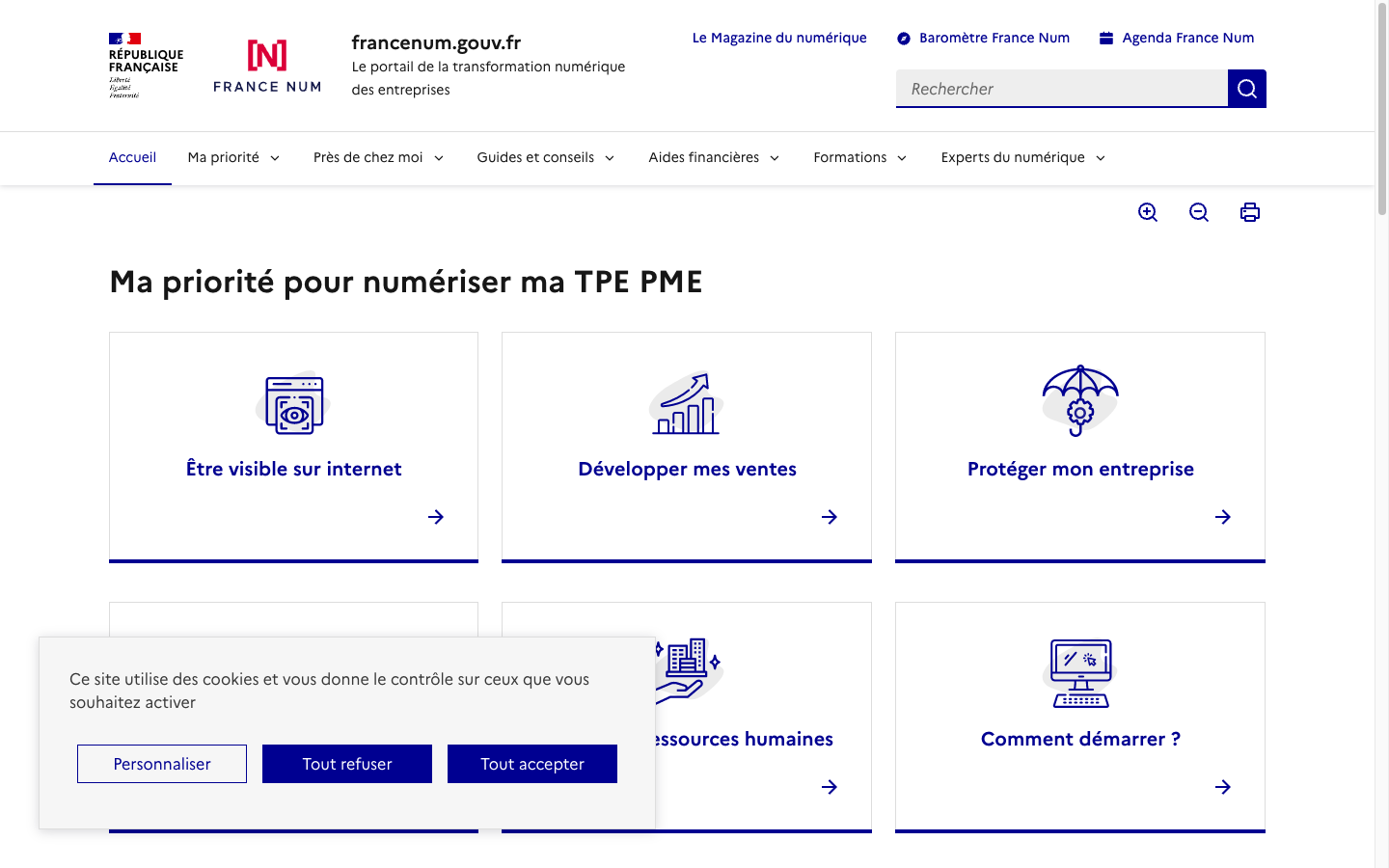 Capture publique de France Num — portail officiel de la transformation numérique des TPE et PME en France.