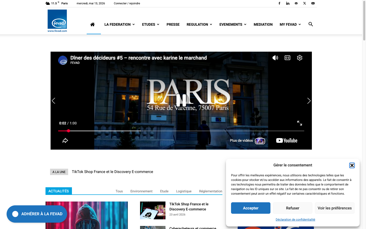 Capture du site de la Fevad, fédération du e-commerce en France, avec les chiffres clés du secteur