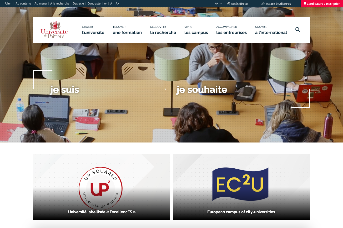 Capture publique du site de l'Université de Poitiers