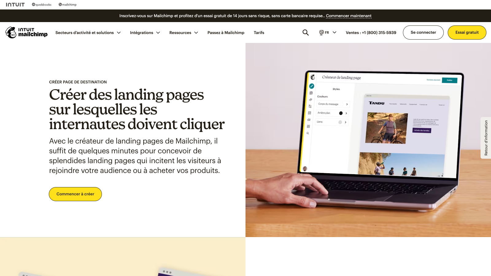 Capture publique d'une page dédiée aux landing pages