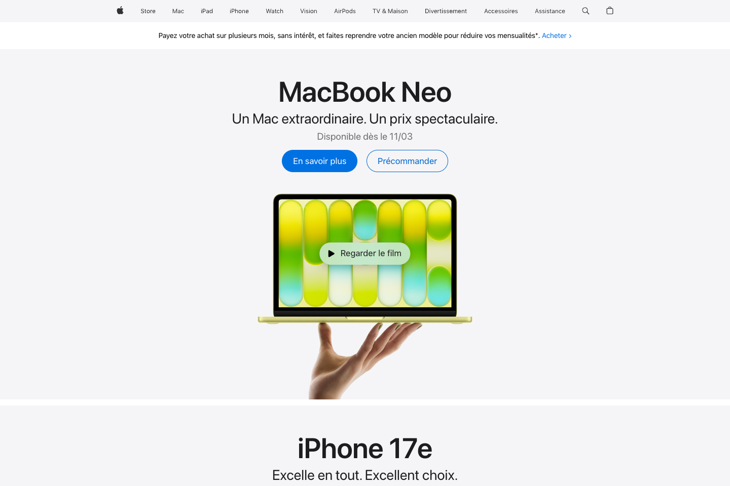 Capture publique du site Apple France