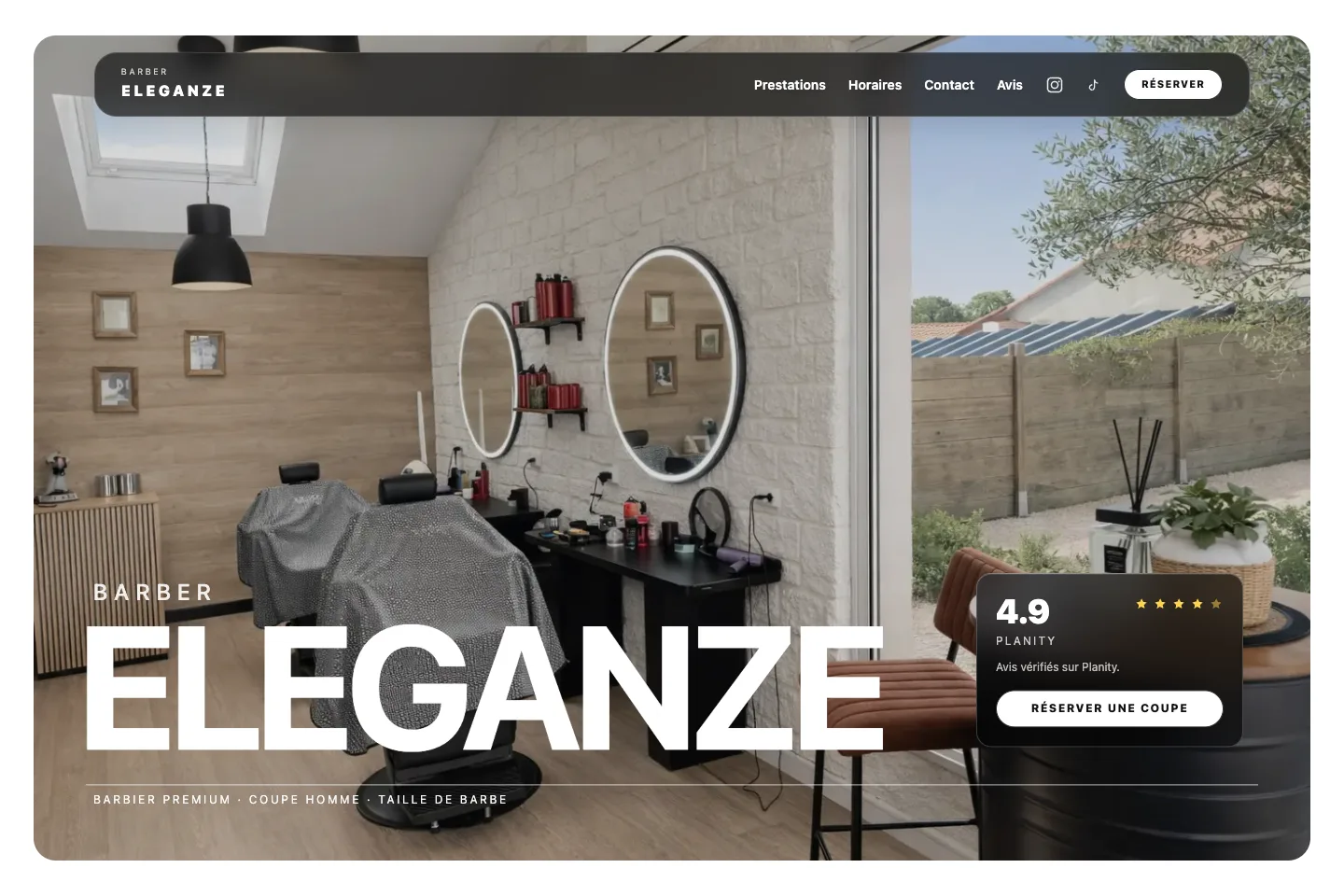 Aperçu du projet Barber Eleganze Capture du site Barber Eleganze, projet livré par notre agence web à Poitiers