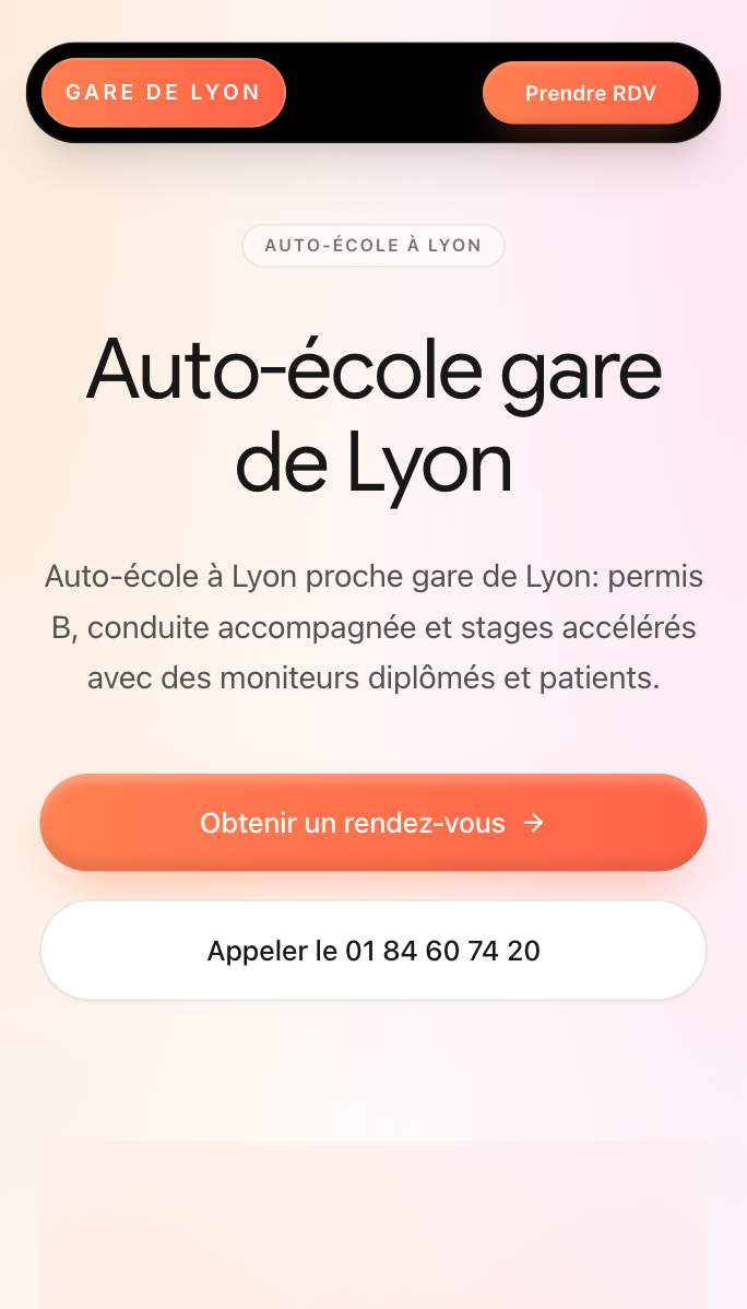 Page mobile conversion Page mobile structurée pour convertir avec double appel à l'action