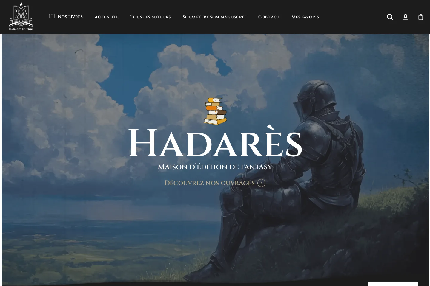 Capture du site Hadares Éditions illustrant une boutique éditoriale claire.